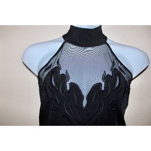 Cache Tops - Cache Fire Beaded Mesh Mock Neck Halter Tank Top Cache Tops - Cache Fire Beaded Mesh Mock Neck Halter Tank Top